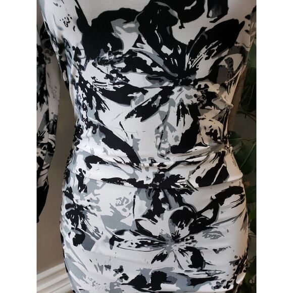 RUBY ROX Asymmetric Dress Womens Medium White Black Floral Ruched One Shoulder - Picture 7 of 11